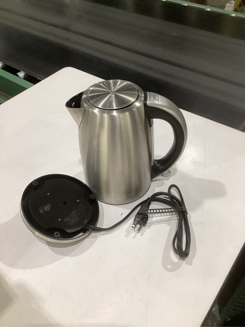 Condition photo showing Good Condition for (used, not tested)cuisinart 1.7-liter electric kettle, cordless electric tea kettle, 1500-watts for fast heat-up of water, stay cool nonslip handle, auto shutoff, removable filter, jk-17p1, stainless steel stainless steel kettle