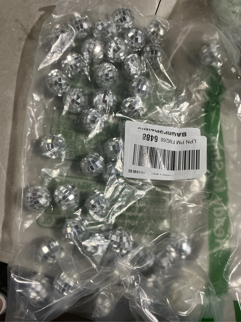 Condition photo showing As Is for joersh 30 pcs disco ball cake decoration, small silver reflective mirror ball cake topper, 70s disco themed table decor for disco theme party 70s disco party favor, 4 sizes 30pcs (4 mixed sizes)
