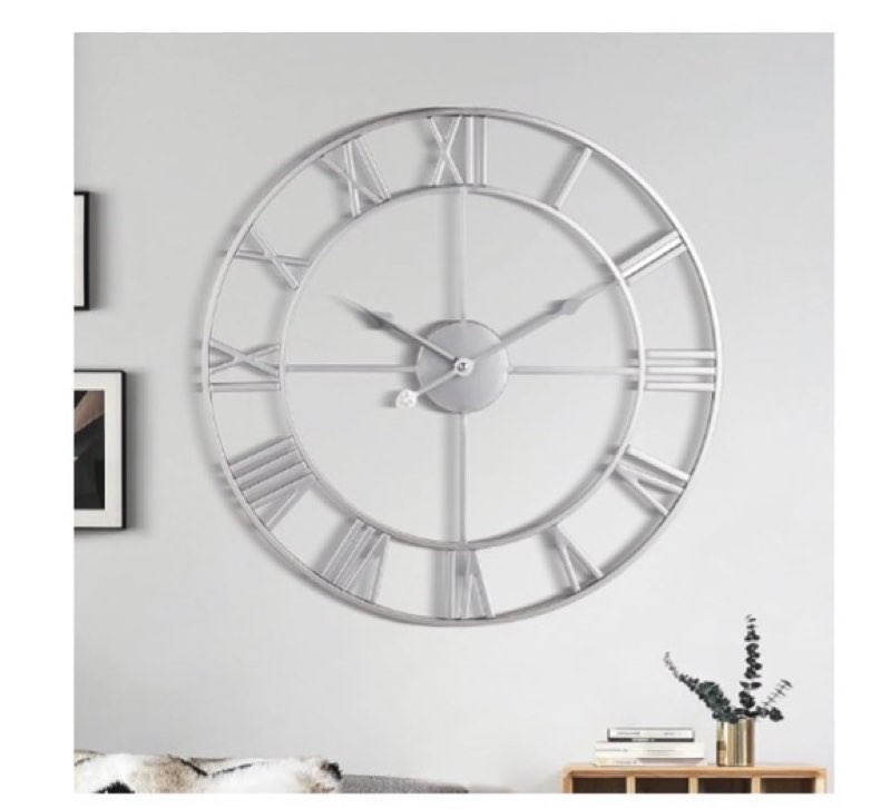 1st owned large wall clock, metal retro roman numeral clock, modern round wall clocks almost silent,