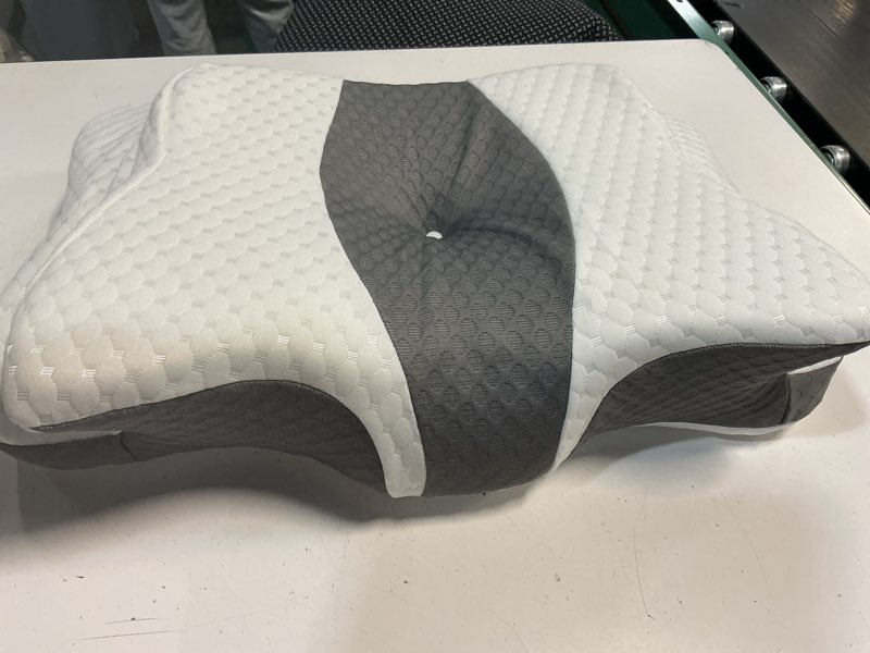 Condition photo showing Good Condition for memory foam pillows, cervical pillow for neck and shoulder pain relief, ergonomic contour bed pillow, soft for side sleep stomach sleeping and back sleeper queen size dark grey