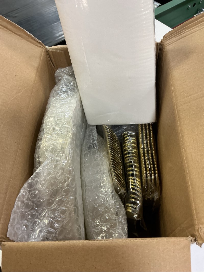 Condition photo showing As Is for 175pcs gold and ivory plastic dinnerware set, plastic party plates for 25 guests, 50 disposable plates, 25 heavy duty silverware, 25 cups, 25 napkins for party and wedding ivory white 175pcs
