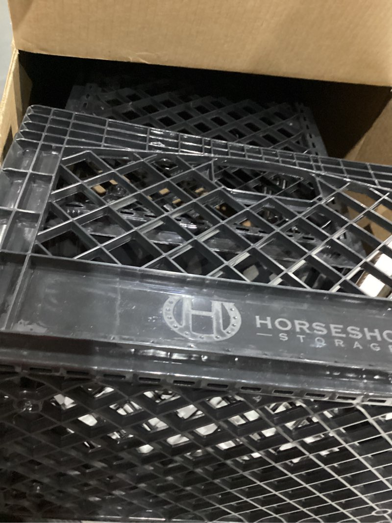 Condition photo showing Good Condition for authentic milk crate, 3 pack - heavy-duty storage crate, easy-grip handles, versatile storage crate box, 13\" l x 13\" w x 11\" h, black, medium