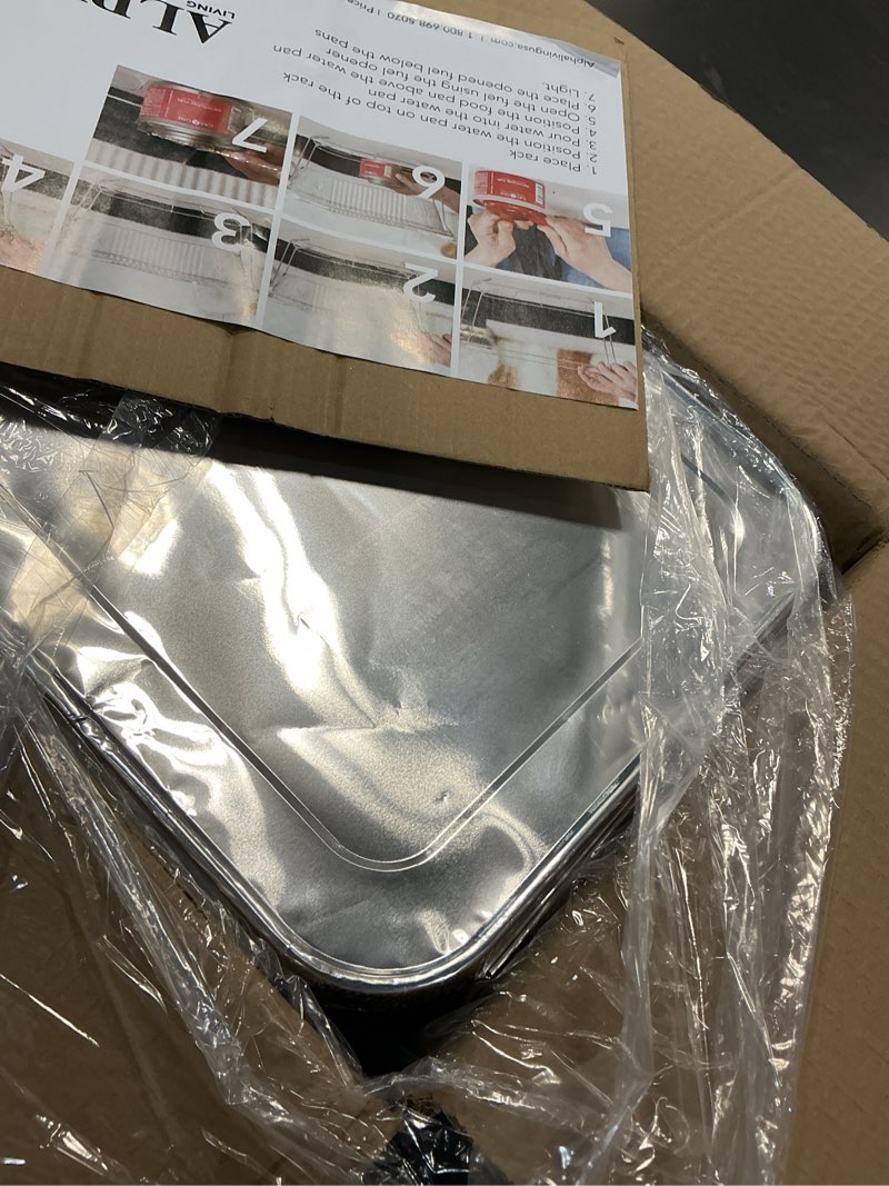 Condition photo showing Good Condition for alpha living 6 pack - disposable chafing dish buffet set, half size pans, welded body food warmers for parties, fuel cans complete set, warming trays complete kit (with racks)