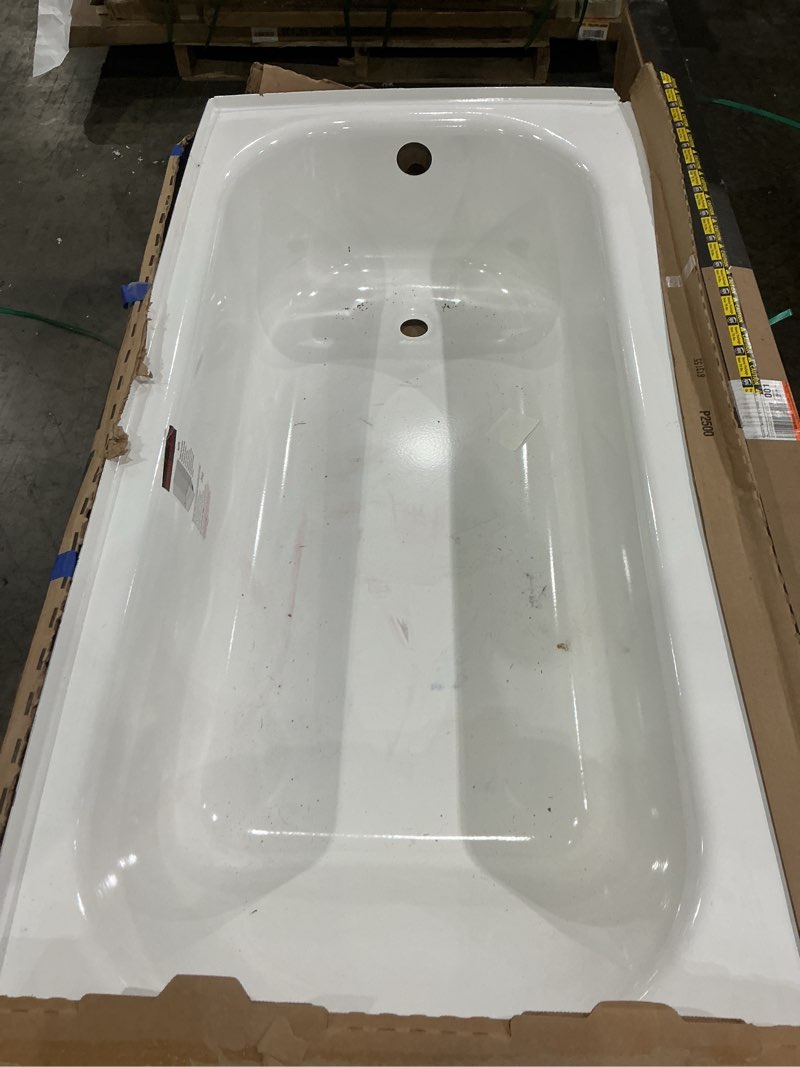 Condition photo showing As Is for aloha 60 in. right drain rectangular alcove soaking bathtub in white