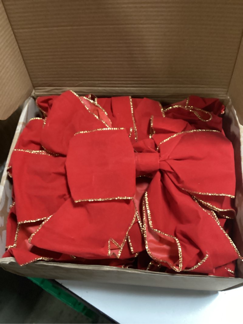 Condition photo showing Good Condition for JOYIN 12 PCS Christmas Red Velvet Bows 14" x 12", Large Xmas Golden Edged Red Velvet Bow Tree Decor for Christmas Home Wreath Decoration