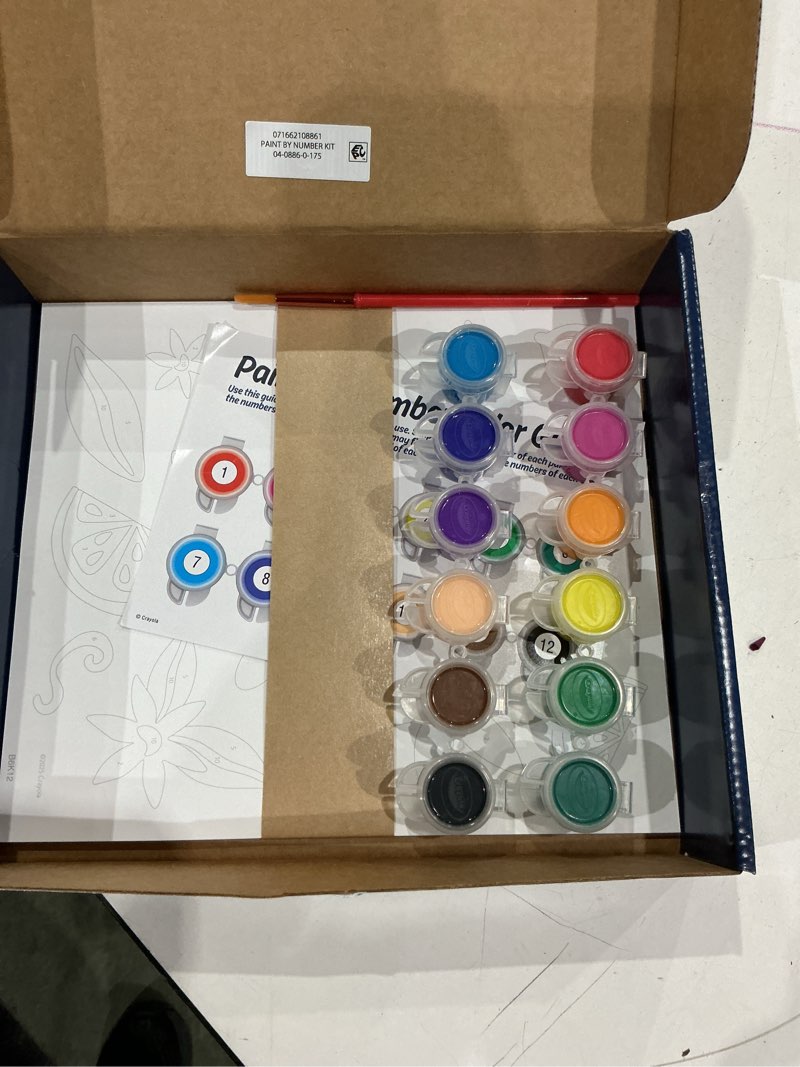 Condition photo showing Good Condition for crayola paint by number kit for kids & adults, 20 templates & 12 paint colors, brush & guide included, art activity set for beginners, gift for kids, 8+