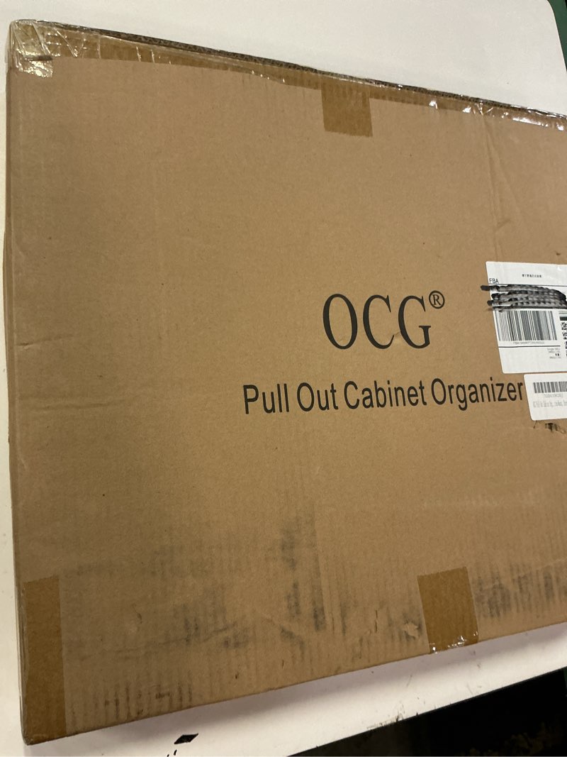 Condition photo showing New/Like New for ocg pull out cabinet organizer (18" w x 21" d), pull out drawers, cabinet pull out shelves for base cabinet organization in kitchen bathroom pantry, bottom mount, chrome finish 18"w x 21"d, 1 tier