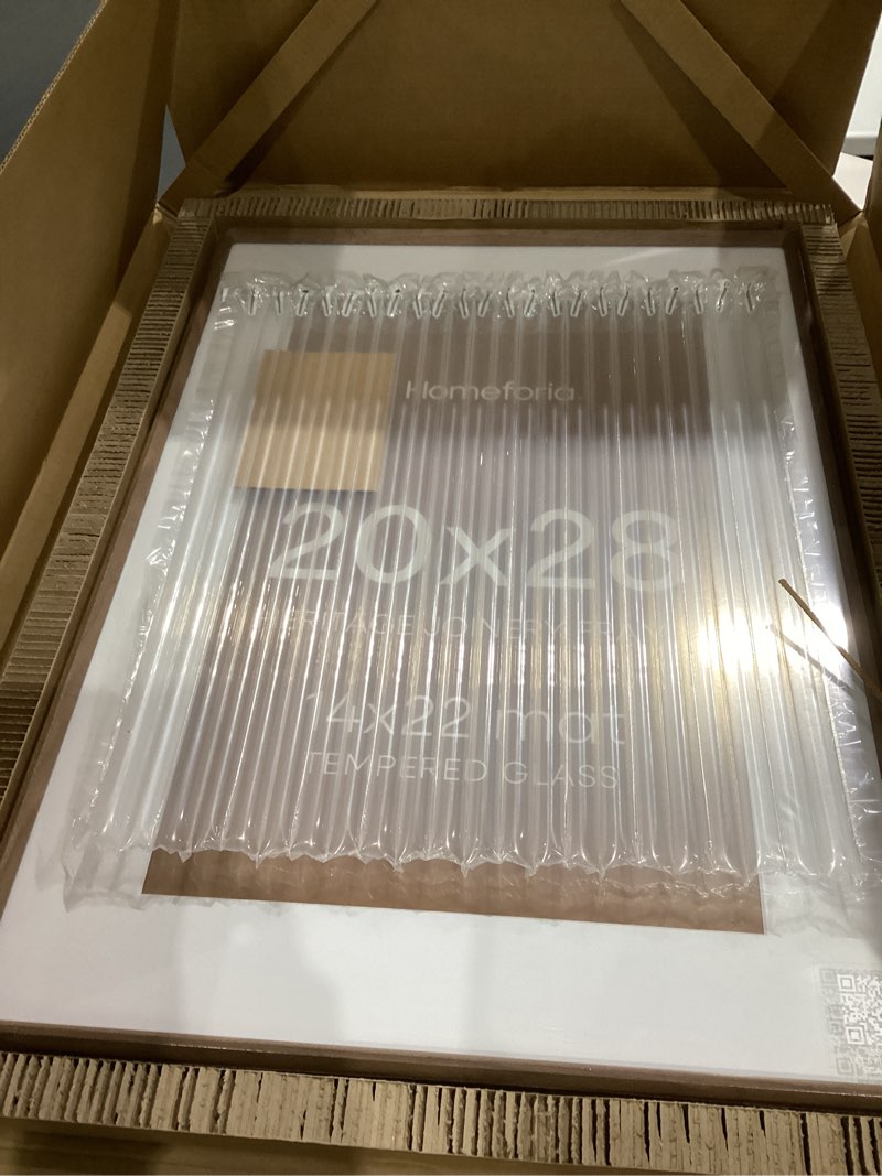 Condition photo showing New/Like New for homeforia 20x28 picture frame brown, mortise & tenon walnut 20 x 28 wooden frames with mat 14 x 22 for wall, 28x20 dark wood poster frame matted to 14x22 inch photo, tempered glass, wall kit, set of 1 walnut 20x28 1