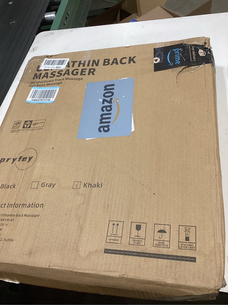 Condition photo showing Good Condition for pryfey back massager, rolling up and down back massager with heat, back massage 4d kneading for pain relief deep tissue, ultrathin shoulder massager gift for women men parents christmas, khaki