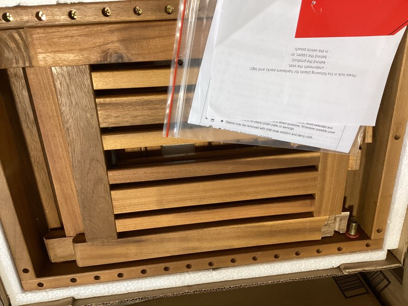 Condition photo showing Good Condition for christopher knight home hilton outdoor acacia wood folding side table, teak finish teak finish table