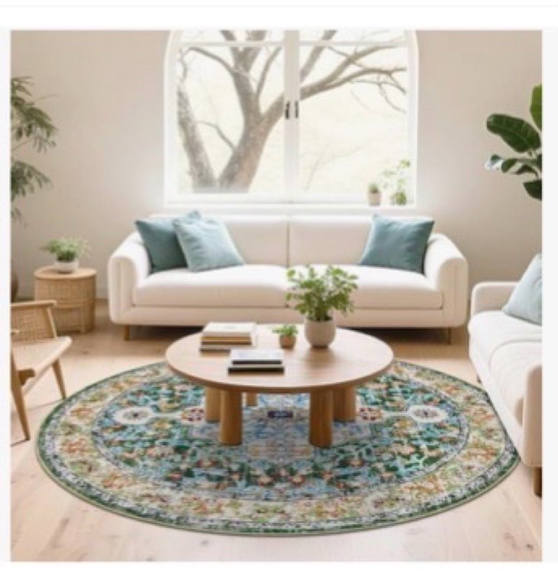 (1, Washable Oriental Area Rug - 6ft Round Rugs for Living Room Soft Carpet for Bedroom Waterproof Floral Distressed Indoor Stain Resistant Non-Shedding Floor Carpets (Green, 6ft-Round) Amazon's Choice