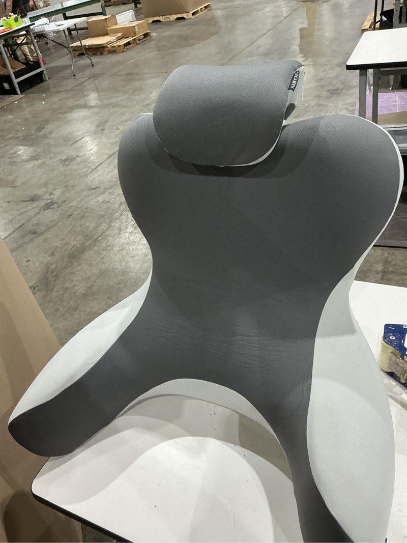 Condition photo showing Good Condition for reading pillow for sitting in bed, 22 inch tall back support pillow for sitting, backrest and lumbar support with arms, bed rest chair cushion, recliners, gaming, work, rest (gray and blue)