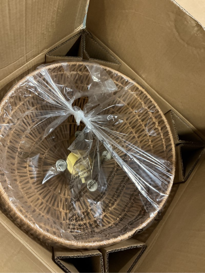 Condition photo showing New/Like New for Rattan Ceiling Light Fixture, 4-Light Boho Semi Flush Mount Ceiling Light, 20" Wicker Light Fixture with Handmade Woven Cage Lampshade, Rattan Chandelier for Bedroom Hallway Nursery Kitchen Farmhouse Gold 4-Light