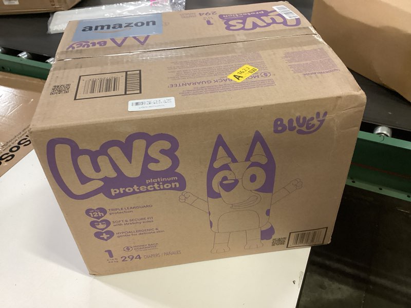 Condition photo showing New/Like New for Luvs Size 1 Baby Diapers, Platinum Protection Bluey Diapers for Day & Night, Size 1, 294 Count (Packaging May Vary) Size 1 294