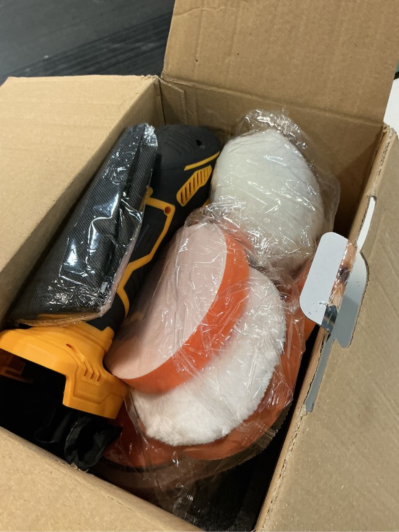 Condition photo showing Good Condition for cordless car buffer polisher kit [2x 2000mah 21v batteries & 18 pcs attachments] 6-speed orbital design, led display, lightweight detailing tool for waxing, polishing & scratch removal-yellow yellow 21v