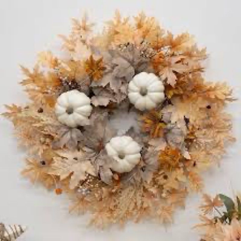 Fall Wreath for Front Door, 26 Inch Autumn Wreath with Lights, Artificial Pumpkin Maple Leaves Berri