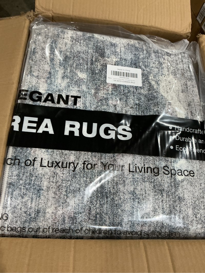 Condition photo showing Good Condition for soalmost abstract rug 8x10 large living room rugs neutral modern washable area rugs for bedroom dining room non-slip stain resistant foldable thin blue