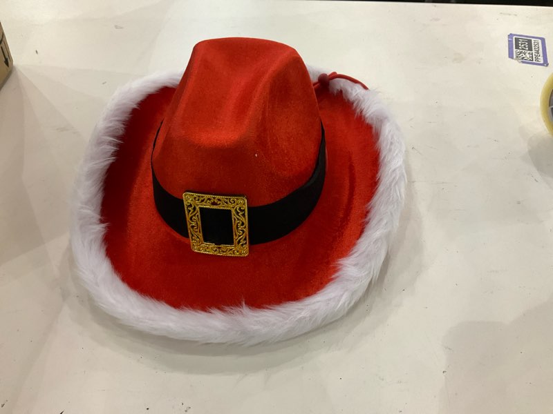 Condition photo showing New/Like New for Nicky Bigs Novelties Adult Light Up Santa Claus Christmas Cowboy Hat - Light Up LED Lights Cowgirl Hats - Holiday Western Costume Accessory, Red White, One Size