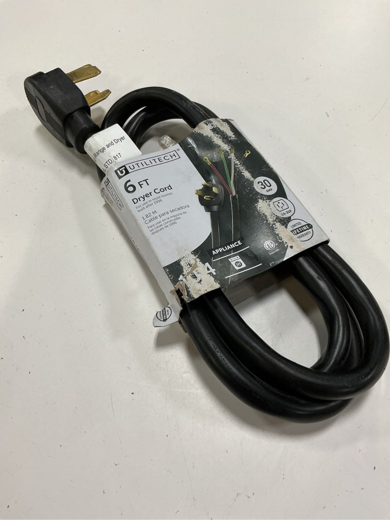 Condition photo showing Good Condition for utilitech dryer cord 6-ft 30 -amp 4 -prong black dryer appliance power cord