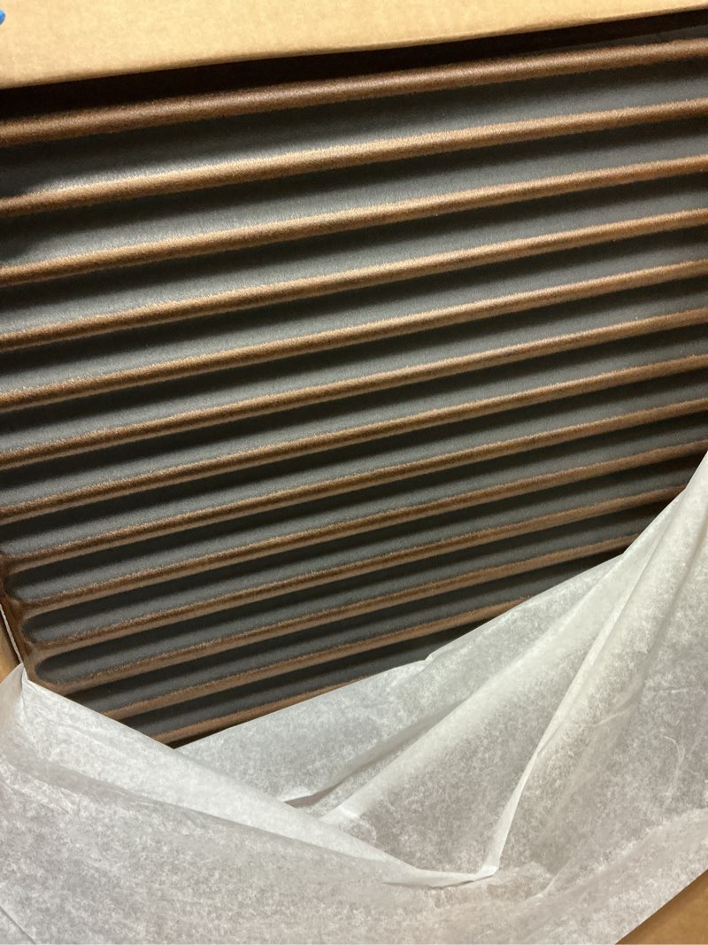 Condition photo showing New/Like New for A La Maison Ceilings R133 Corrugated Pre-Painted Foam Glue-up Ceiling Tile (259.2 sq. ft./Case),Antique Bronze Pack of 9 Antique Bronze