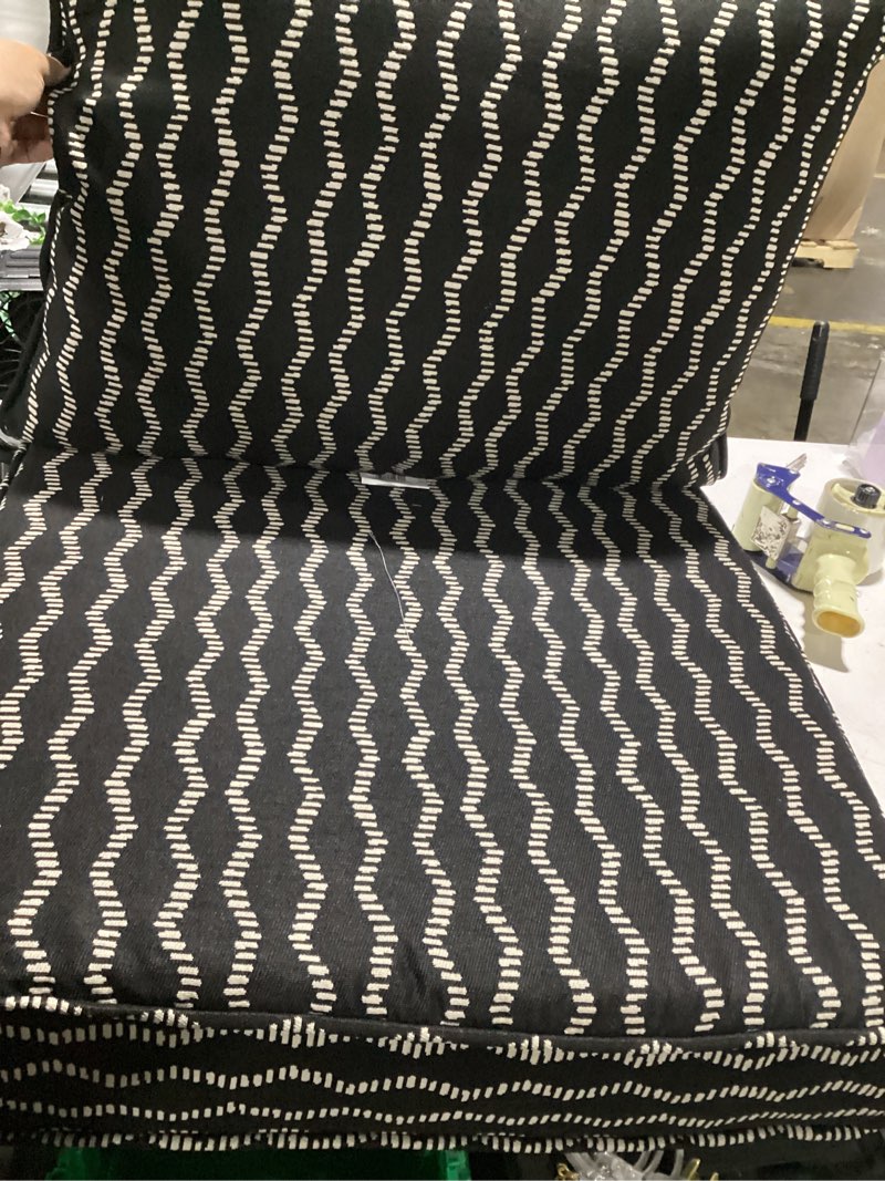 Condition photo showing As Is for origin 21 25-in x 25-in 2 -piece black helix jacquard deep seat patio chair cushion