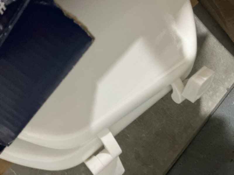 Condition photo showing As Is for  project source wood white round toilet seat