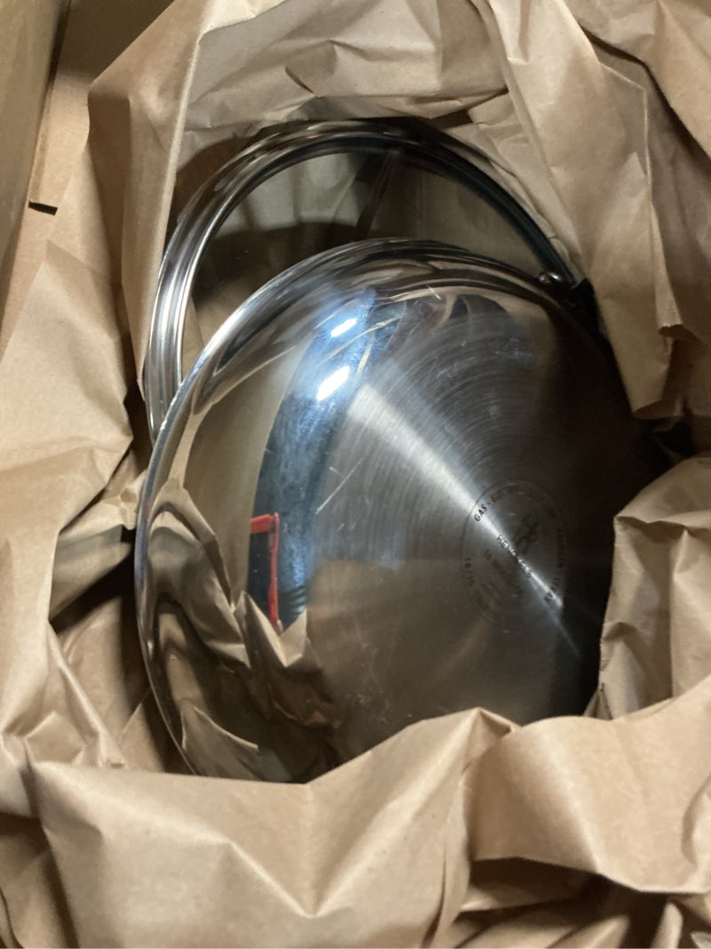 Condition photo showing As Is for Henckels Paradigm 10" Stainless Steel Dual Performace Fry Pan with Lid 10-inch Fry Pan with Lid