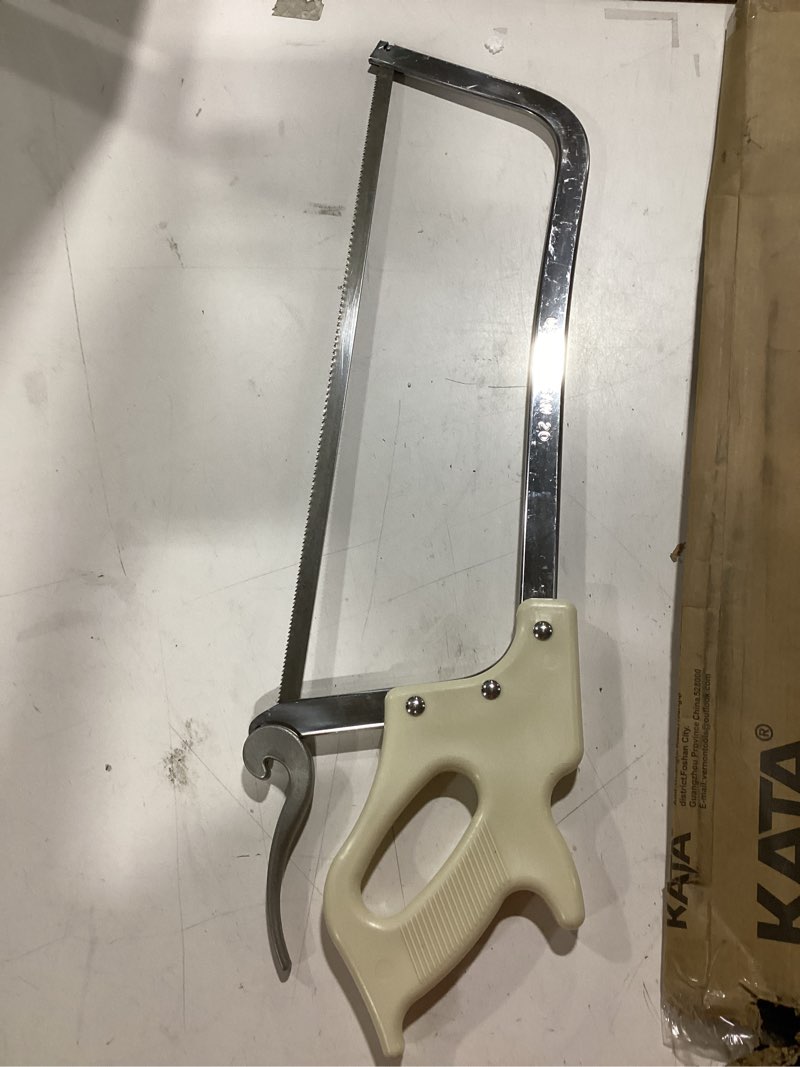 Condition photo showing As Is for (part of blade missing) kata bone meat saw for butchering: 20-inch hacksaw butcher saw for deer-meat & bone cutting with sk5 blade - handsaws for butchering at home, meat processing, processed livestock and game 20 inch meat saw