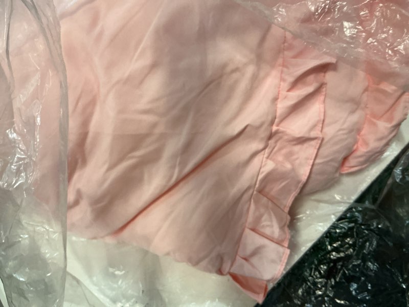Condition photo showing As Is for fuanna pink queen comforter set, 3 pieces ruffle queen bed set, fluffy bed in a bag queen for all seasons, shabby chic bedding comforter sets with 1 lightweight comforter & 2 pillowshams 02 - pink queen(88"x 88")