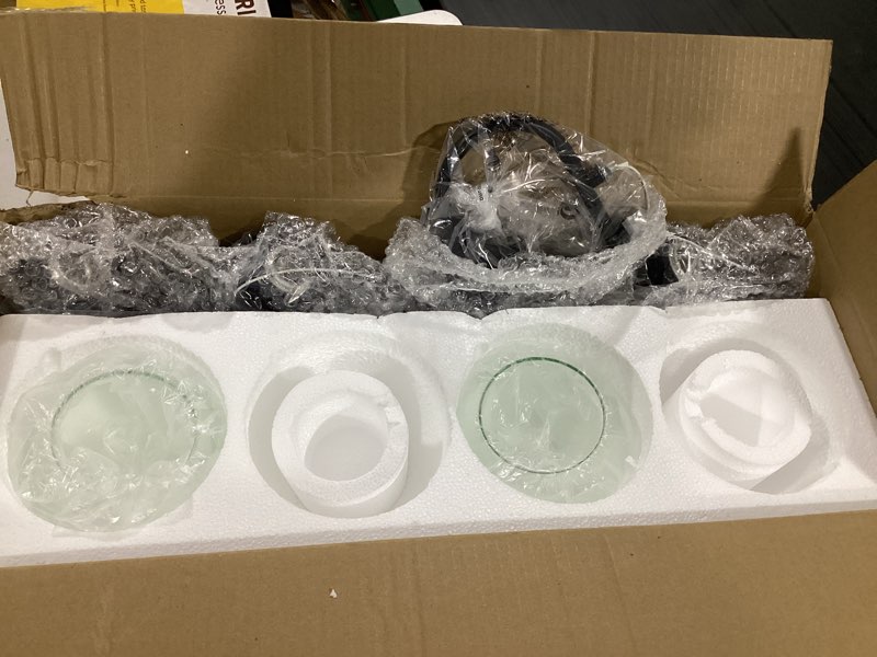 Condition photo showing As Is for dpyrrhic industrial bathroom vanity light? 4-light bathroom lights over mirror with clear glass globe shade and metal base, matte black bathroom vanity light fixture 4-light black