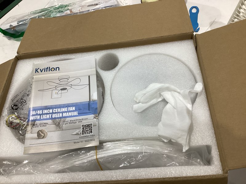 Condition photo showing Good Condition for kviflon 36 inch white ceiling fan with light, 5 blades flush mount fan with rgb & 3 cct dimmable light, app & remote control, built-in speaker, reversible, 6 speeds for bedroom living room white rgb 36 in - 5 blades