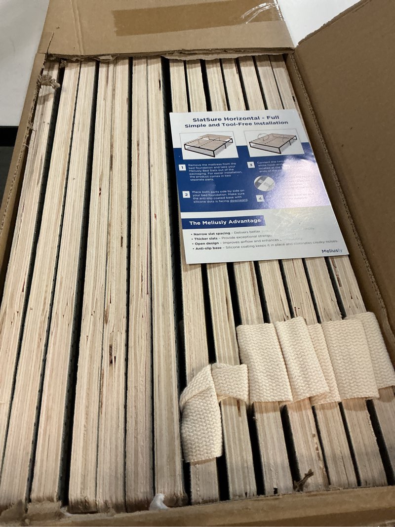 Condition photo showing New/Like New for Meliusly SlatSure Full Size Horizontal Bed Slats – Heavy Duty Wood Replacement Bed Slats, Bed Frame Support Slats, Slatted Wooden Mattress Support Base for Broken, Sagging or Worn-Out Slats Full (53x75'')