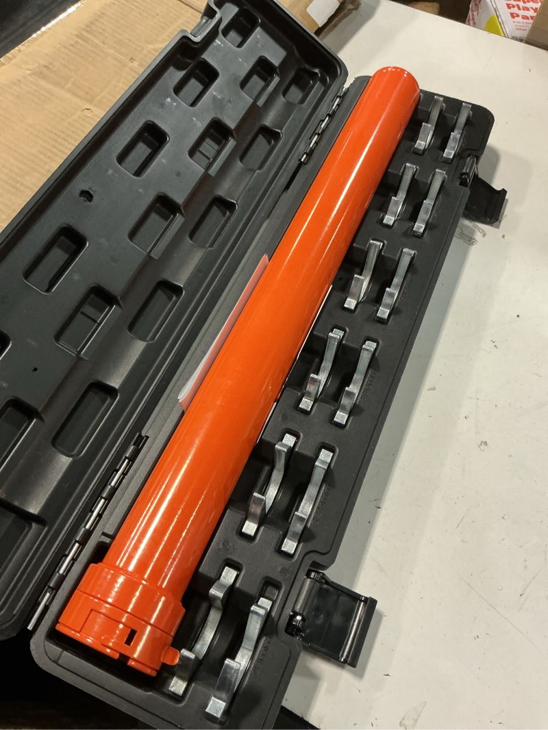 Condition photo showing Good Condition for inner tie rod removal tool, master inner tie rod tool set with 12 crowfoot adapters & 1/2 inch drive tube for tie rods remove & install orange