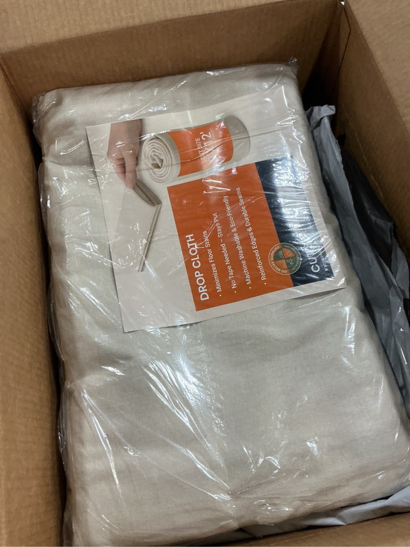 Condition photo showing New/Like New for Utopia Drop Cloth for Painting (9x12 ft, 1 Pack) Washable and Reusable Canvas Fabric for Furniture & Floor Protection Highly Absorbent Paint Cover - Duck Dropcloth for Outdoor and Indoor Use 9ft x 12ft Pack of 1