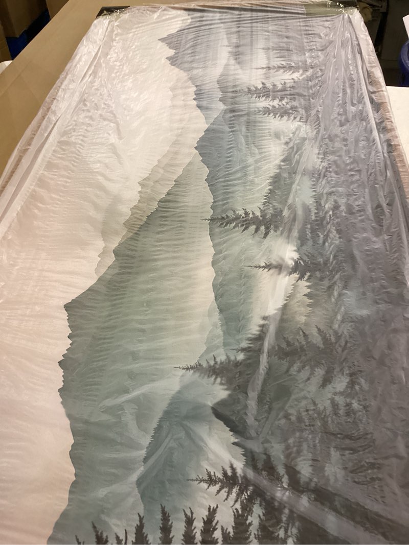 artewoods indigo canvas wall art - misty mountain & foggy lake boat painting - grey blue forest birds - canvas wall decor for living room