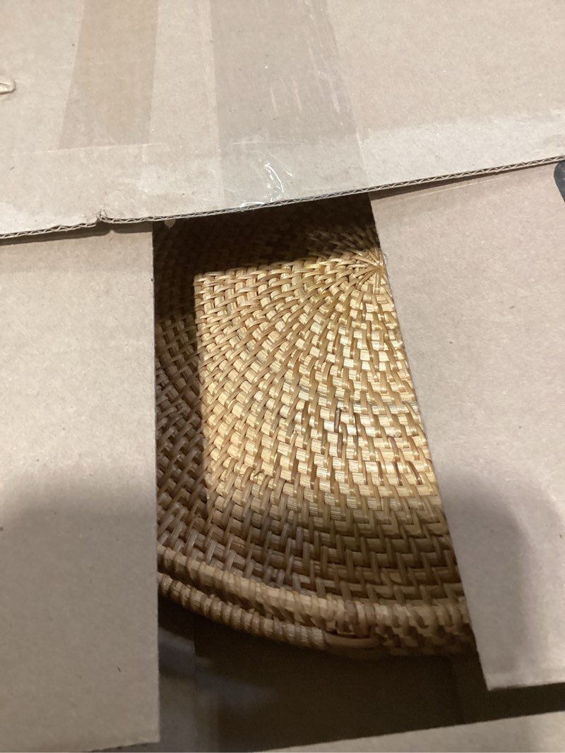 Condition photo showing New/Like New for Coffee Table Tray Round Rattan Ottoman Tray Woven Serving Trays with Handles for Home and Kitchen Decorative Natural (Large 16.9 inch) 16.9" Natural