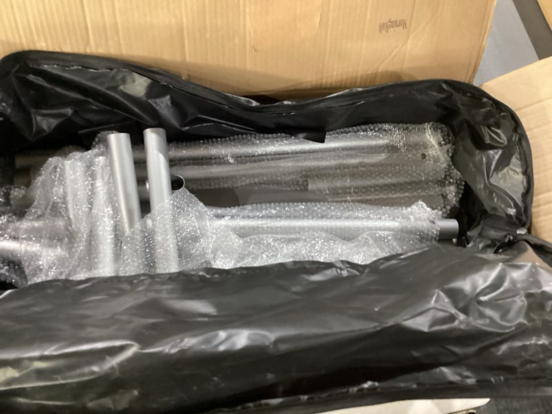 Condition photo showing New/Like New for Extend Vertical Fabric Display Banner Stand 4' W x 8' H Portable Multi-purpose Poster Backdrop Banner Holder Stand for Indoor Outdoor Advertising, Hardware Only