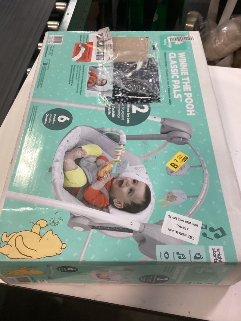 Condition photo showing New/Like New for bright starts disney baby winnie the pooh milestone swing classic pals