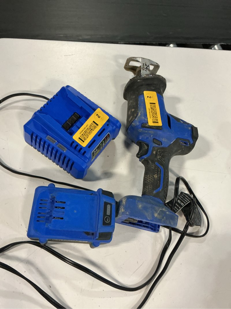 Condition photo showing As Is for kobalt krs 124b-03 24v reciprocating saw kit with 2.0 battery and charger prices firm , bt1,31 .i do not trade or take offers