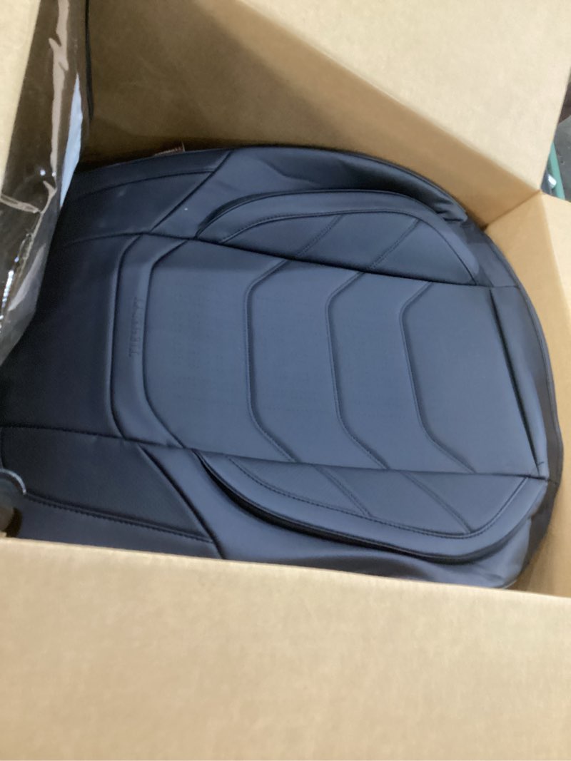 Condition photo showing Good Condition for tiehesyt black car seat covers front pair, breathable leather automotive front seat covers & headrest for comfortable driving, universal auto interior fit for most kinds of vehicles, suv, sedans