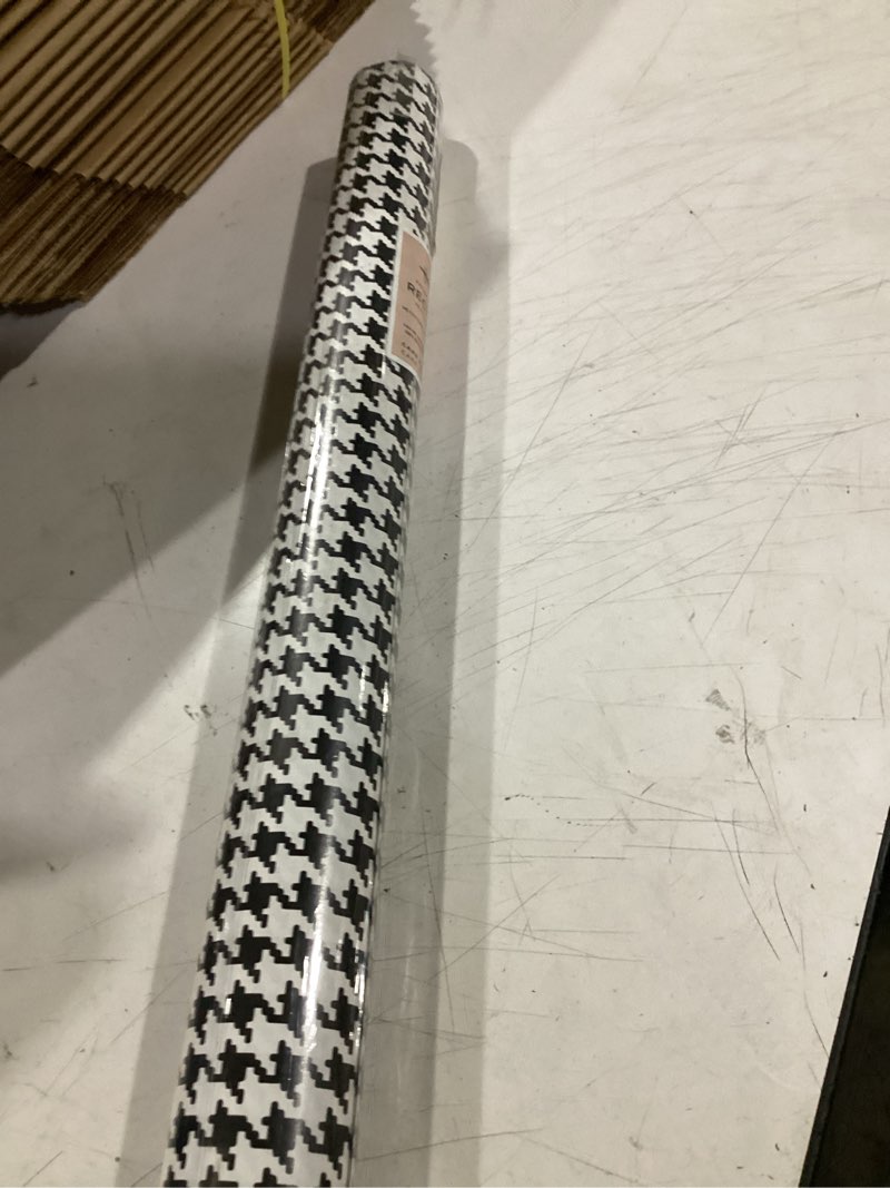 Condition photo showing Good Condition for hallmark black and white houndstooth plaid wrapping paper with cutlines on reverse (25 sq. ft. ttl) for birthdays, graduations, christmas, valentine's day, weddings