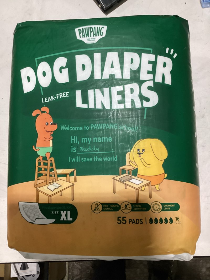 Condition photo showing New/Like New for pawpang dog diaper liners, booster pads for male & female dogs, 55ct, xl | helps reduce laundry standard pack x-large (55 pads)
