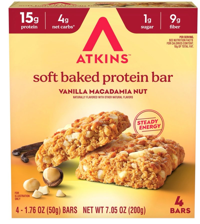 High Protein Vanilla Macadamia Nut Soft Baked Bars by Atkins pack of 6 (BEST BY 05/30/2026)