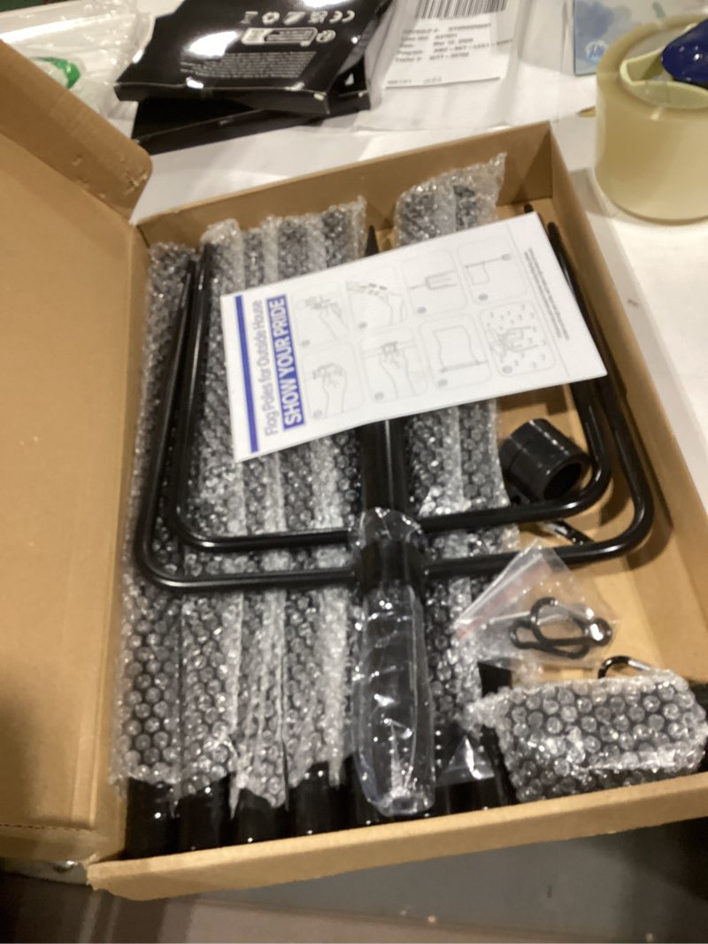 Condition photo showing Good Condition for 9 ft tangle free flag pole in ground, thickened stainless steel with 5 prongs base, heavy duty flag pole holder, flagpole kit for residential or commercial (1 pack, black, without flag) 1 9 ft