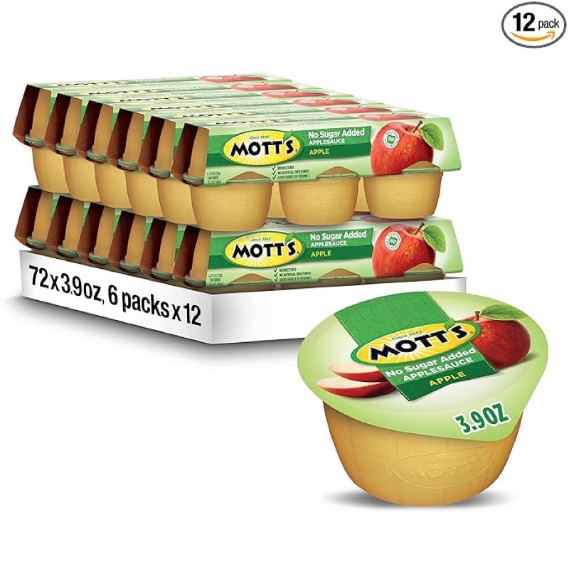  ( BB  10/ 11/25) Mott's No Sugar Added Applesauce, 3.9 Oz Cups, 72 Count (12 Packs Of 6), Good Source Of Vitamin C, No Artificial Flavors Visit the Mott's Store