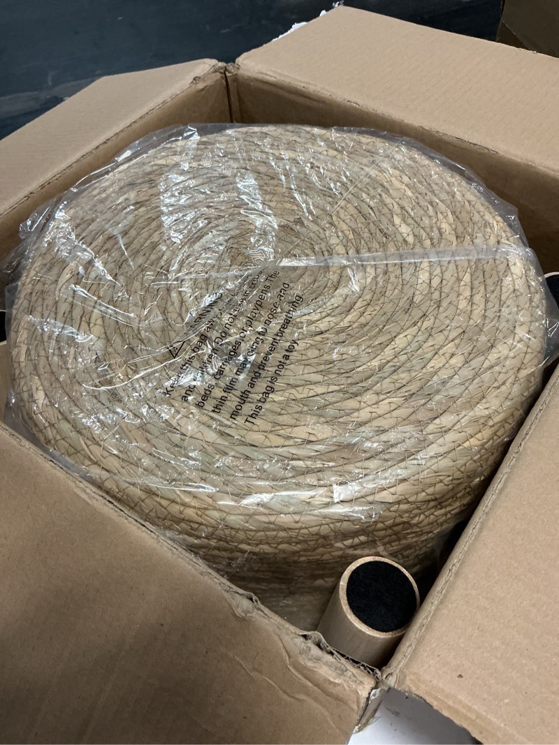 Condition photo showing Good Condition for cpintltr foot stool natural seagrass hand weave poufs round ottoman for couch desk soft step stool padded foot rest with non-skid pine legs for hallway office lounge natural/white