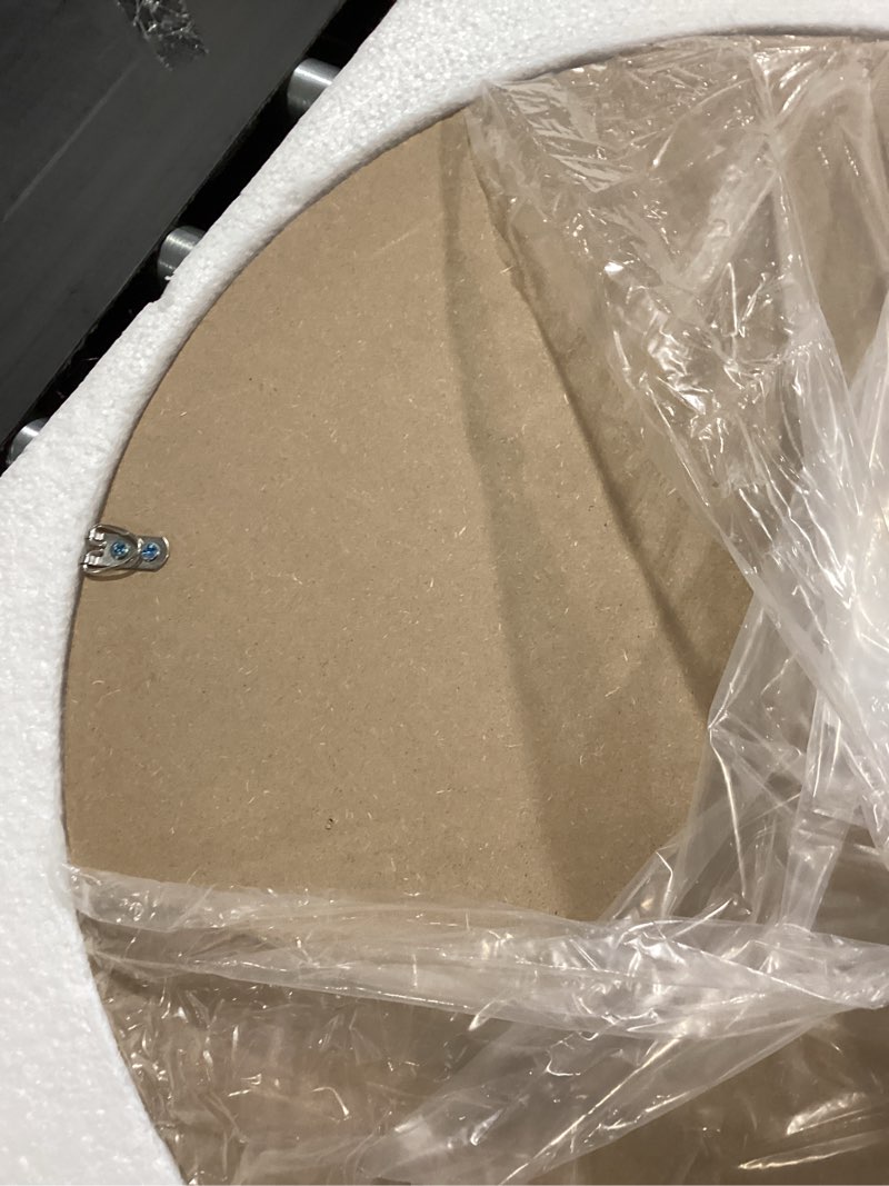 Condition photo showing Good Condition for 22 inch boho style decorative mirror, round rattan wall hanging mirror, nature rattan woven round mirror, makeup, dressing mirror, suitable for dressing room, living room, bedroom, farmhouse 22"l x 22"w