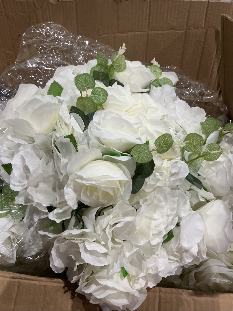 Condition photo showing Good Condition for nuptio flower ball arrangement bouquet - 10 pcs 15.7 inch diameter white fake flowers roses balls for centerpieces tables - artificial rose arrangements for wedding centerpiece table decorations 15.7" diam - 10 pcs white