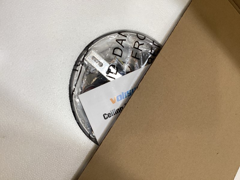 Condition photo showing Good Condition for volisun low profile ceiling fans with lights and remote, 19.7in flush mount ceiling fans with light, 3000k-6500k dimmable fandelier led fan light, white bladeless ceiling fans with lights for bedroom white 19.7 inch