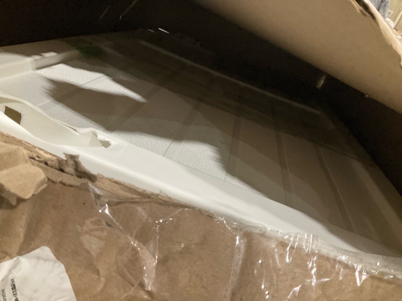 Condition photo showing New/Like New for Suncast 33 Gallon Durable Plastic Hideaway Outdoor Garbage Can Trash Bin with Lid and Wicker Design for Backyard, Deck, or Patio, White